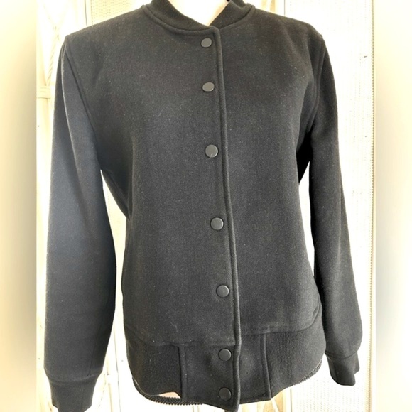 Kate Spade Saturday Bomber Jacket Black Wool Varsity Snap Front size Medium - Picture 4 of 16